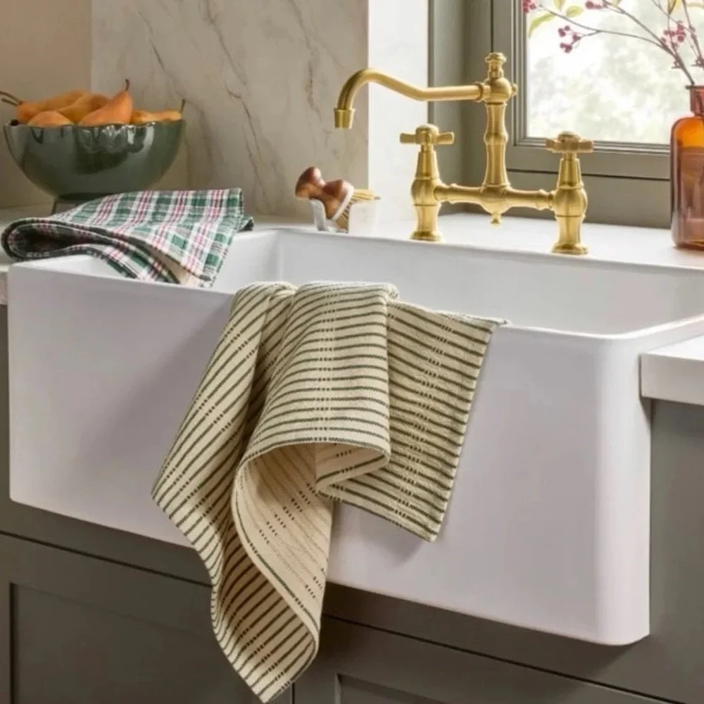 Set of 2 Christmas Kitchen Towels, Striped/Gingham - Hearth & Hand Magnolia